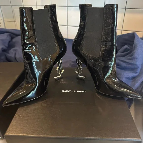 Saint Laurent high heel leater up Vernice New/Nikel Palladio Nero boot - Picture 1 of 3